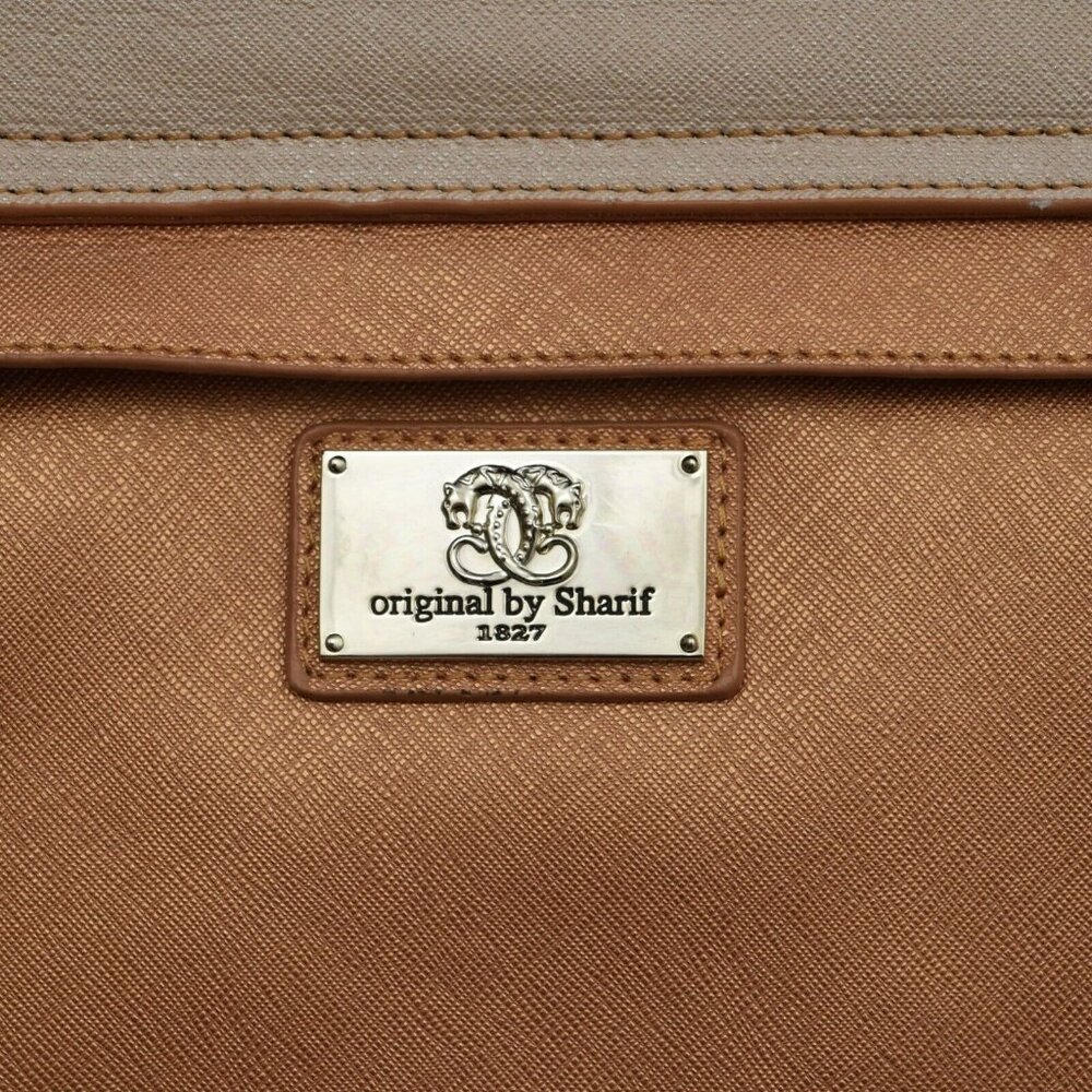 Sharif Handbag Satchel Peach Beige Leather Gold Studded Trapezoid Top Handle Bag - Picture 6 of 12